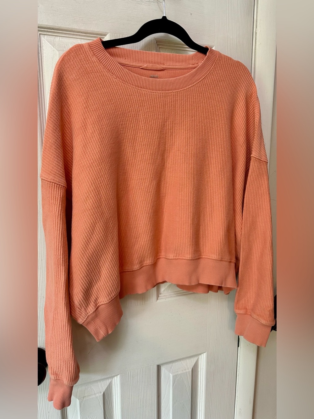 Aerie Coral Ribbed Cropped Sweatshirt, Oversized
